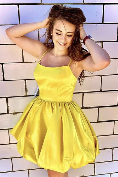 Spaghetti Straps Short Yellow Prom Dresses, Short Yellow Graduation Homecoming Dresses main image 1