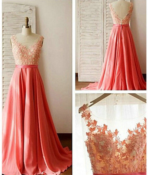 A Line V Neck Ruffle Long Prom Dress with Appliques AB4031603 main image 0