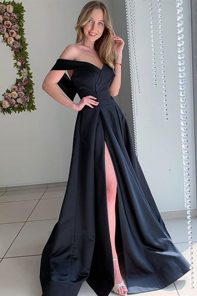 Elegant Off Shoulder Long Black Prom Dress with High Slit, Off the Sho abcprom Elegant Off Shoulder Long Black Prom Dress with High Slit, Off the Sho abcprom