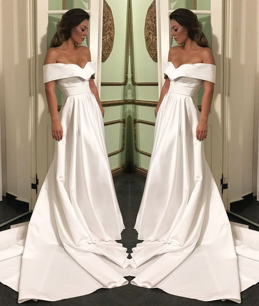 Elegant Off Shoulder White Satin Long Prom Dresses White Off Shoulder abcprom