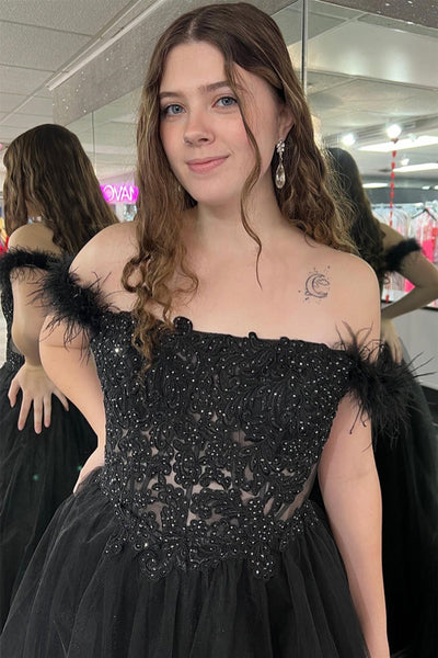 Off Shoulder Black Lace Beaded Long Prom Dress with High Slit, Black L abcprom Off Shoulder Black Lace Beaded Long Prom Dress with High Slit, Black L abcprom