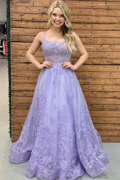 Purple Lace Floral Long Prom Dress Lilac Lace Formal Dress Purple Evening Dress A1371