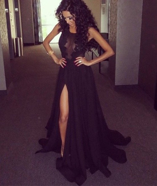 Sexy Round Neck Lace Black Prom Dresses, Black Lace Evening Dresses abcprom Sexy Round Neck Lace Black Prom Dresses, Black Lace Evening Dresses abcprom