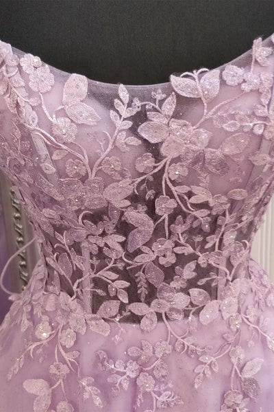 A Line Lavender Lace Long Prom Dress, Lilac Lace Formal Dress, Lavender Evening Dress A1958