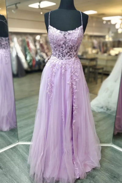 A Line Lavender Lace Long Prom Dress, Lilac Lace Formal Dress, Lavender Evening Dress A1958
