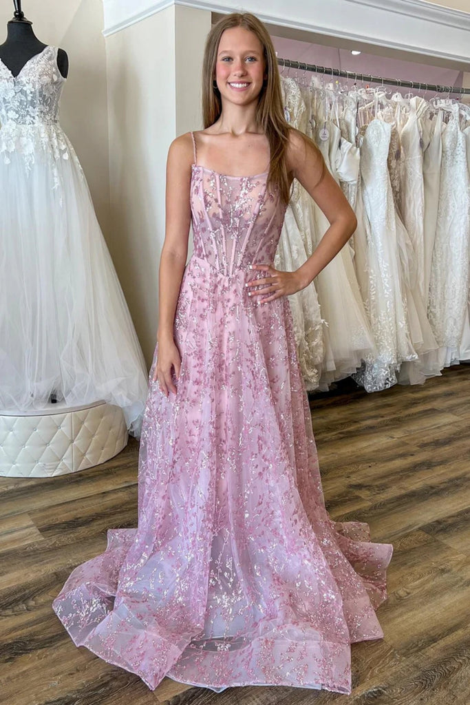 A Line Open Back Pink Sequins Lace Long Prom Dress, Open Back Pink Lac abcprom A Line Open Back Pink Sequins Lace Long Prom Dress, Open Back Pink Lac abcprom