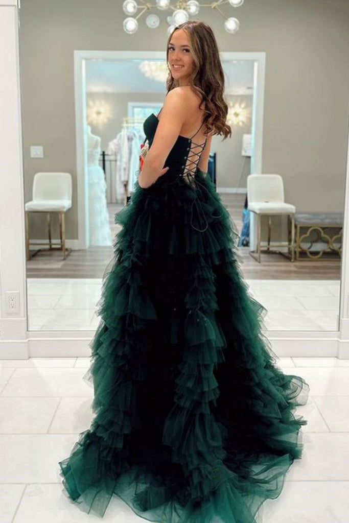 A Line Sweetheart Neck Open Back Dark Green Tulle Long Prom Dress with abcprom A Line Sweetheart Neck Open Back Dark Green Tulle Long Prom Dress with abcprom