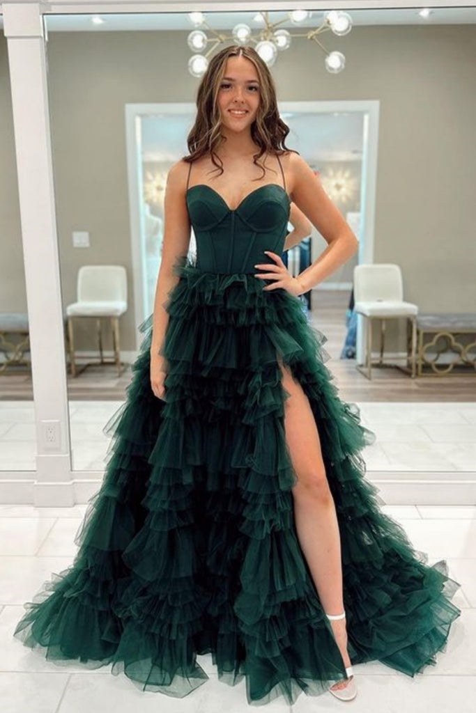 A Line Sweetheart Neck Open Back Dark Green Tulle Long Prom Dress with abcprom A Line Sweetheart Neck Open Back Dark Green Tulle Long Prom Dress with abcprom