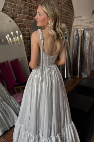 A Line Sweetheart Neck White Satin Long Prom Dress, White Formal Graduation Evening Dress A2493