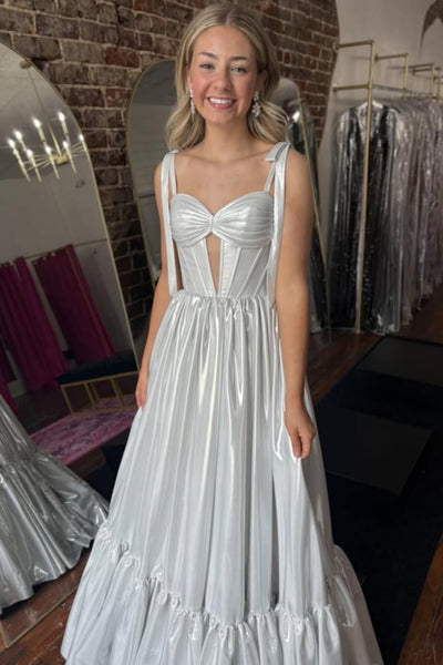 A Line Sweetheart Neck White Satin Long Prom Dress, White Formal Graduation Evening Dress A2493