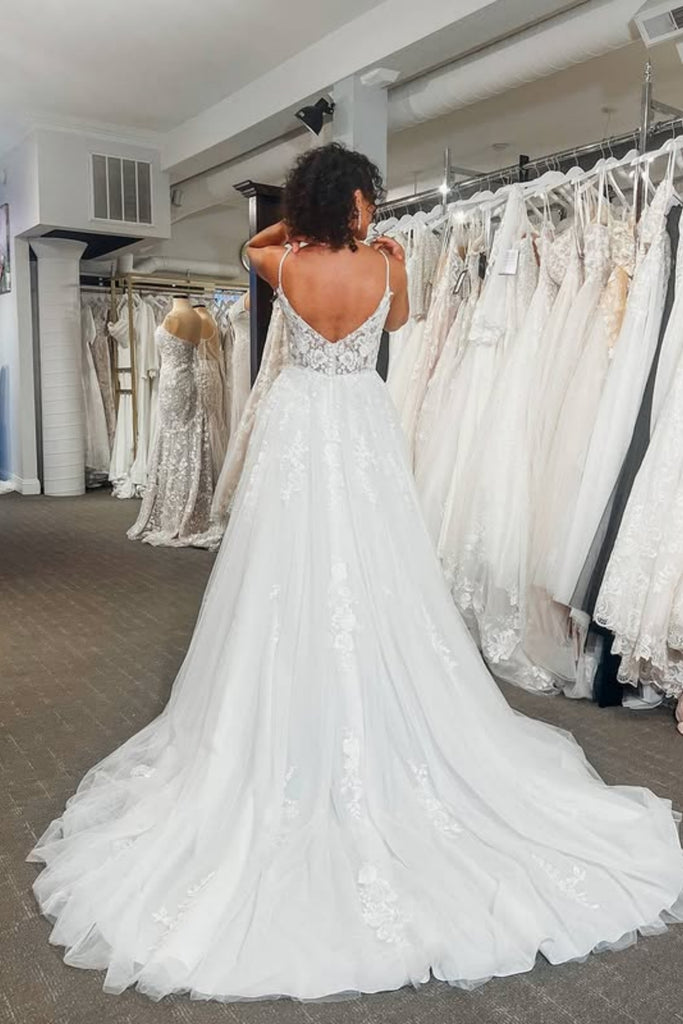 A Line V Neck Open Back White Lace Long Prom Dress, White Lace Formal Dress, White Evening Dress A2572 A Line V Neck Open Back White Lace Long Prom Dress, White Lace Formal Dress, White Evening Dress A2572
