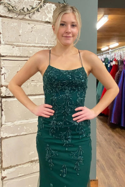 Backless Mermaid Green Lace Long Prom Dress, Green Lace Formal Dress, Mermaid Green Evening Dress A1980