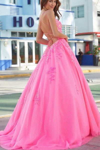Backless V Neck Mermaid Hot Pink Lace Long Prom Dress, Mermaid Hot Pink Formal Dress, Hot Pink Evening Dress A2095