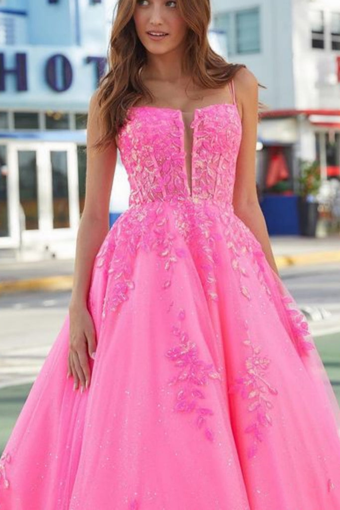 Backless V Neck Mermaid Hot Pink Lace Long Prom Dress, Mermaid Hot Pin