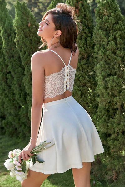 Cute A Line Short White Prom Dress with Lace Back, White Lace Homecoming Dress, Ivory Formal Evening Dress A2153