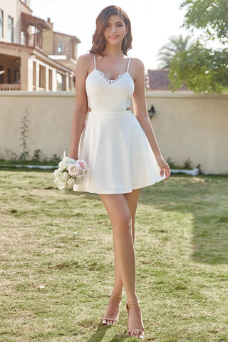 Cute A Line Short White Prom Dress with Lace Back, White Lace Homecoming Dress, Ivory Formal Evening Dress A2153