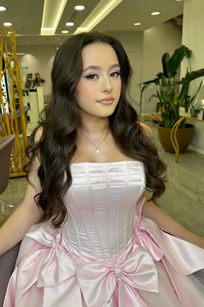 Cute Strapless Pink Satin Short Prom Dress, Strapless Pink Homecoming Dress A2408