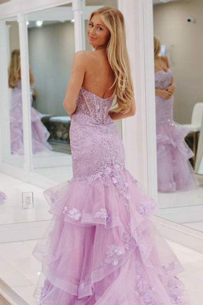 Gorgeous Strapless Mermaid Purple Lace Long Prom Dress, Purple Lace Formal Evening Dress, Purple Ball Gown A2144