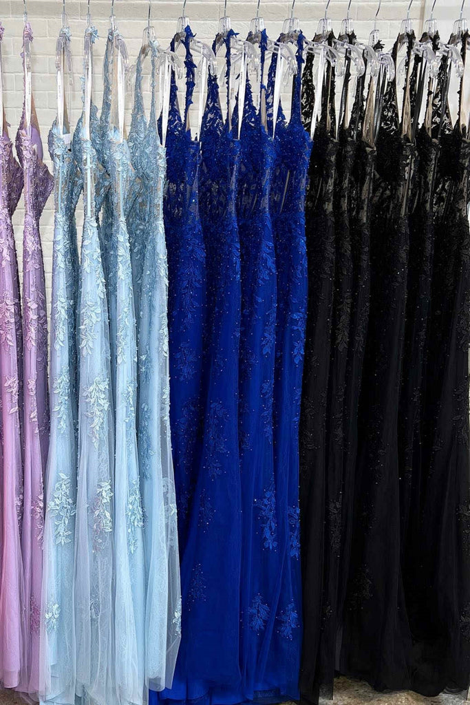 Halter V Neck Mermaid Purple/Pink Lace Long Prom Dress with High Slit, – abcprom Halter V Neck Mermaid Purple/Pink Lace Long Prom Dress with High Slit, – abcprom