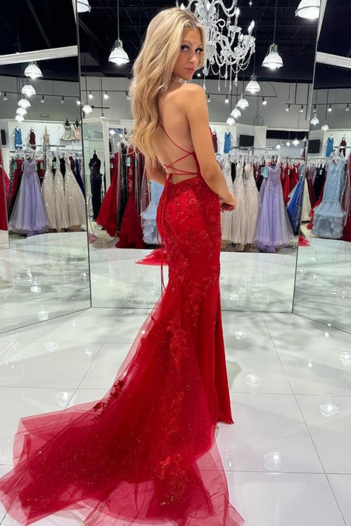 Mermaid Backless Burgundy Lace Long Prom Dress with Train, Mermaid Win abcprom Mermaid Backless Burgundy Lace Long Prom Dress with Train, Mermaid Win abcprom