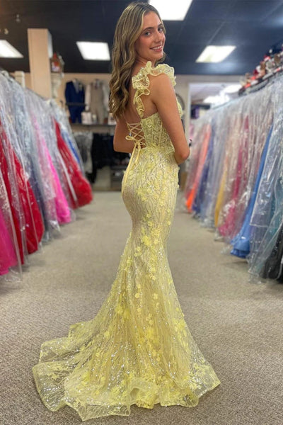 Mermaid Red/Yellow Lace Long Prom Dress, Red/Yellow Lace Formal Dress, Long Red/Yellow Evening Dress A2026