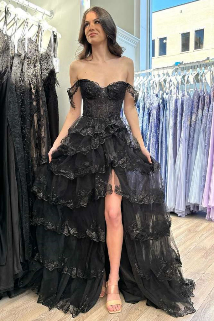 black off shoulder high low dress Stylish SMihono Women's Off Shoulder Long Dress Solid High Low Hem Chiffon Maxi Dress Summer Party Vacation Sexy Dresses Black XL