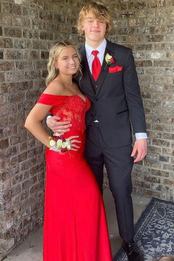 red lace off the shoulder prom dress Red Tulle Lace Off Shoulder Short Prom Dress, Red Homecoming Dress US 4 / Red