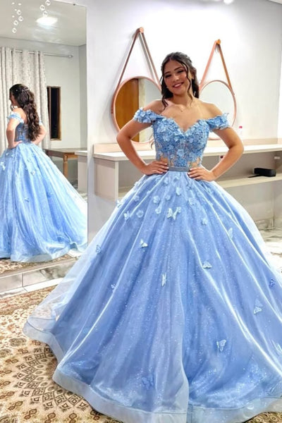 Off the Shoulder Blue Lace Long Prom Dress with Bow, Blue Lace Formal Dress, Off Shoulder Evening Dress A2603