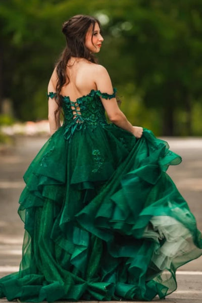Off the Shoulder Dark Green Lace Long Prom Dress, Off Shoulder Green Formal Dress, Dark Green Lace Evening Dress A2342