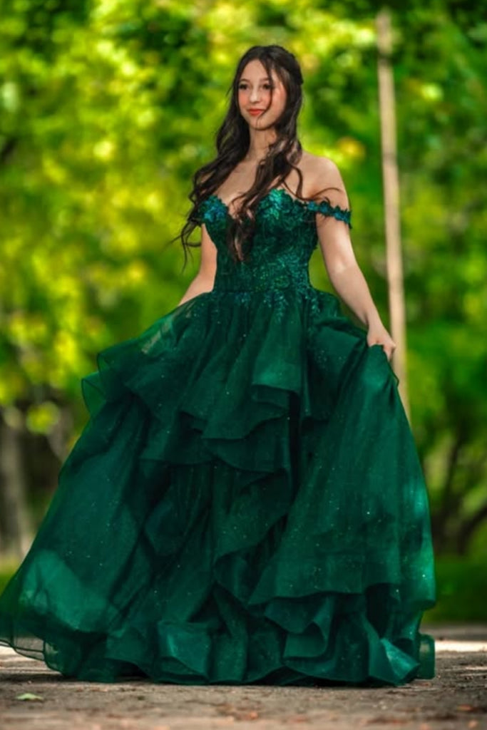 Off the Shoulder Dark Green Lace Long Prom Dress, Off Shoulder Green F abcprom Off the Shoulder Dark Green Lace Long Prom Dress, Off Shoulder Green F abcprom