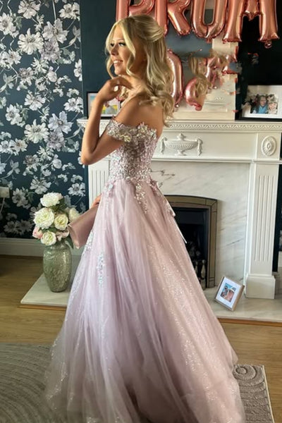 Off the Shoulder Dusty Pink Lace Long Prom Dress, Dusty Pink Lace Formal Graduation Evening Dress A2551