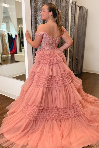 Off the Shoulder Dusty Pink Lace Long Prom Dress, Off Shoulder Dusty Pink Formal Dress, Dusty Pink Lace Evening Dress A2320