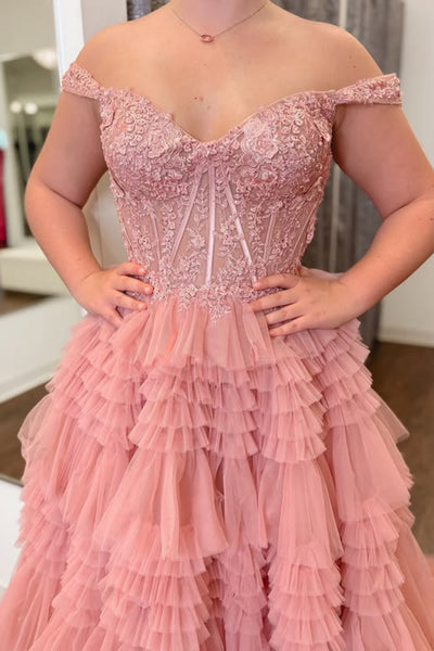 Off the Shoulder Dusty Pink Lace Long Prom Dress, Off Shoulder Dusty Pink Formal Dress, Dusty Pink Lace Evening Dress A2320