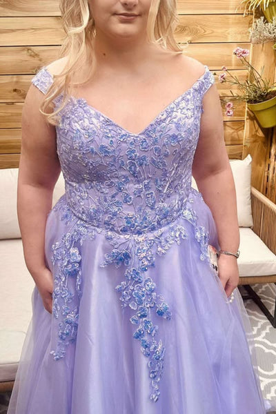 Off the Shoulder Lilac Lace Long Prom Dress, Lilac Lace Formal Dress, Off Shoulder Lilac Evening Dress A2546