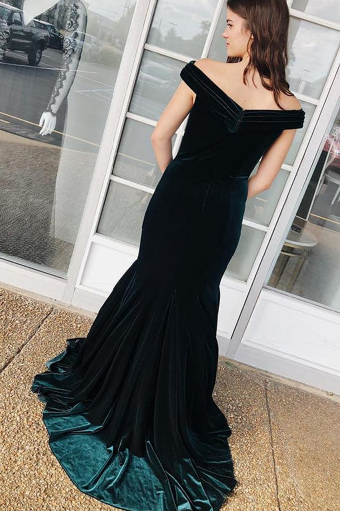 Off the Shoulder Mermaid Dark Green Velvet Long Prom Dress, Off Should abcprom Off the Shoulder Mermaid Dark Green Velvet Long Prom Dress, Off Should abcprom
