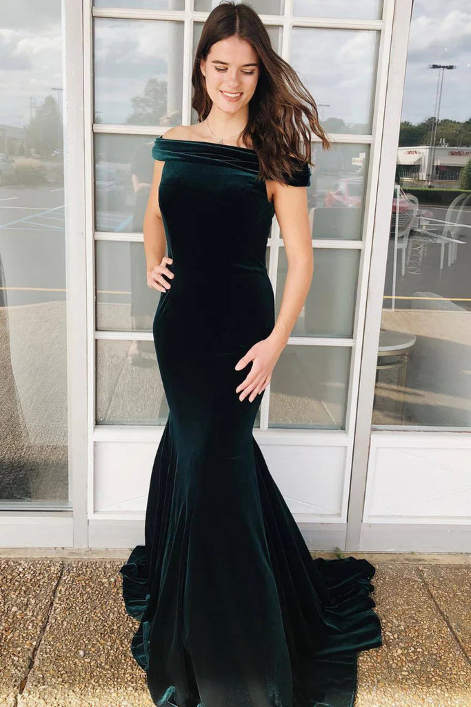 Off the Shoulder Mermaid Dark Green Velvet Long Prom Dress, Off Should abcprom Off the Shoulder Mermaid Dark Green Velvet Long Prom Dress, Off Should abcprom