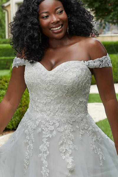 Off the Shoulder White Lace Long Prom Dress with Train, White Lace Wedding Dress with Slit, White Formal Evening Dress A2510