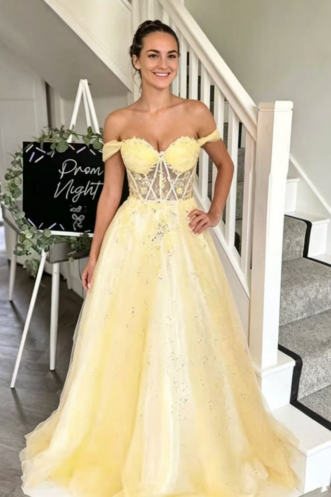yellow formal dress for wedding Simple Satin Long Prom Dress, Yellow US 2 / Custom Color style lace bodice that wraps around to the back Simple Yellow Tulle Long Prom