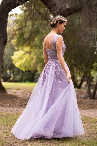 One Shoulder Lavender Lace Long Prom Dress, Lavender Lace Formal Dress, Lavender Evening Dress A2581