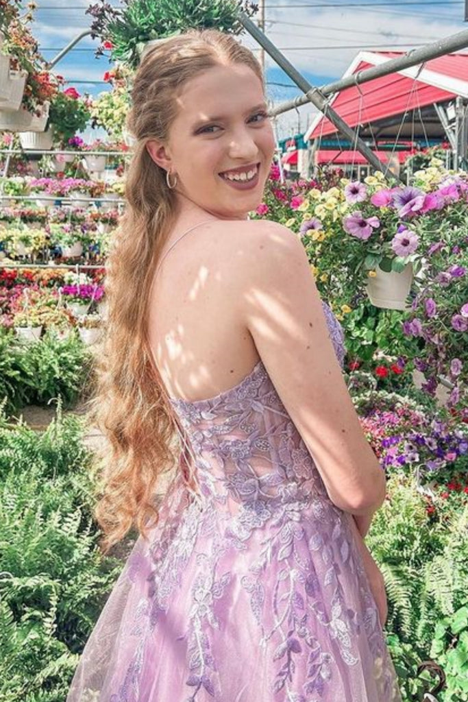 Open Back Lilac Lace Long Prom Dress, Lilac Lace Formal Dress, Lilac E abcprom Open Back Lilac Lace Long Prom Dress, Lilac Lace Formal Dress, Lilac E abcprom