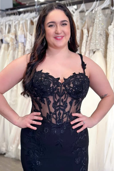 Open Back Mermaid Black Lace Long Prom Dress, Mermaid Black Formal Dress, Black Lace Evening Dress A2569