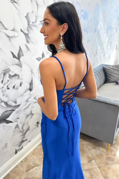 Open Back Mermaid Royal Blue Long Prom Dress with High Slit, Mermaid Royal Blue Formal Dress, Royal Blue Evening Dress with Train A1983