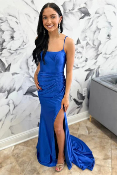 Open Back Mermaid Royal Blue Long Prom Dress with High Slit, Mermaid Royal Blue Formal Dress, Royal Blue Evening Dress with Train A1983