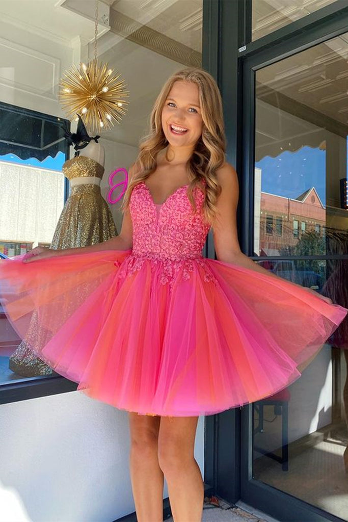 Open Back V Neck Hot Pink Lace Prom Dress, Hot Pink Lace Homecoming Dr abcprom Open Back V Neck Hot Pink Lace Prom Dress, Hot Pink Lace Homecoming Dr abcprom