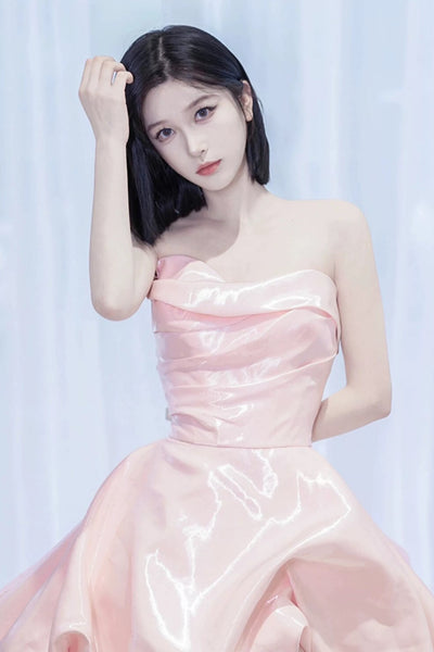 Pink Satin Long Prom Dresses, Pink Satin Long Formal Evening Dresses