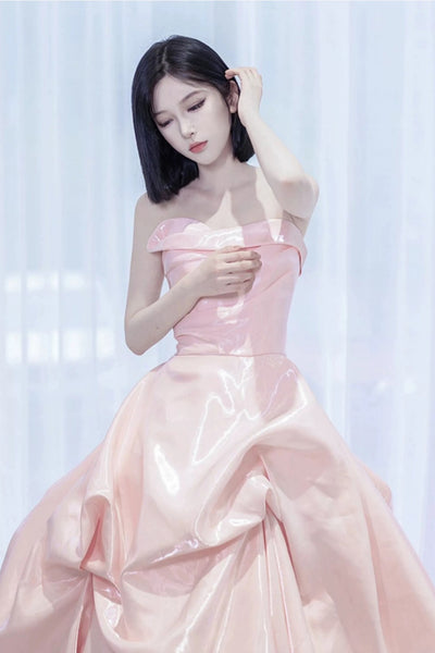 Pink Satin Long Prom Dresses, Pink Satin Long Formal Evening Dresses