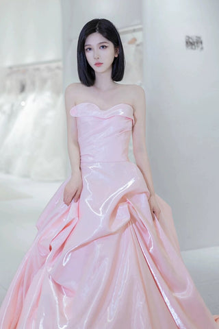 Pink Satin Long Prom Dresses, Pink Satin Long Formal Evening Dresses