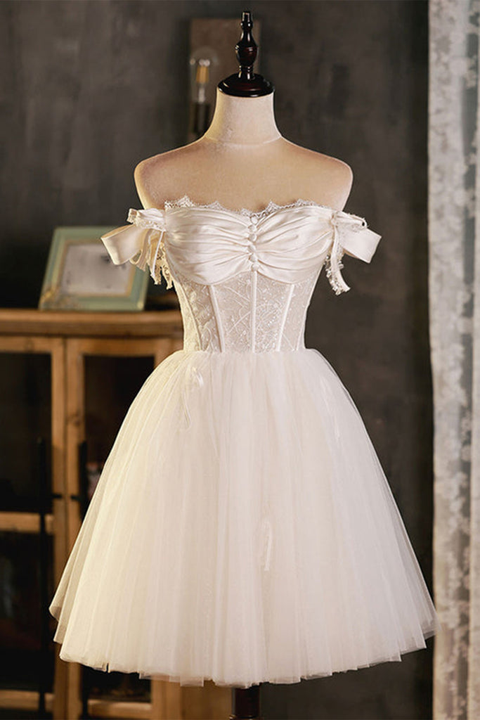 Pretty Off Shoulder Ivory Prom Dresses Short, Ivory Homecoming Dresses abcprom Pretty Off Shoulder Ivory Prom Dresses Short, Ivory Homecoming Dresses abcprom