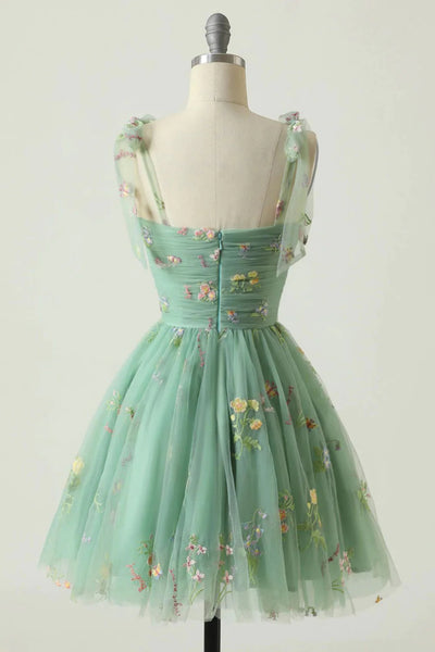 Princess Green/Blue/Pink Short Prom Dress with 3D Flowers, Green/Blue/Pink Floral Homecoming Dress, Formal Evening Dress A1935