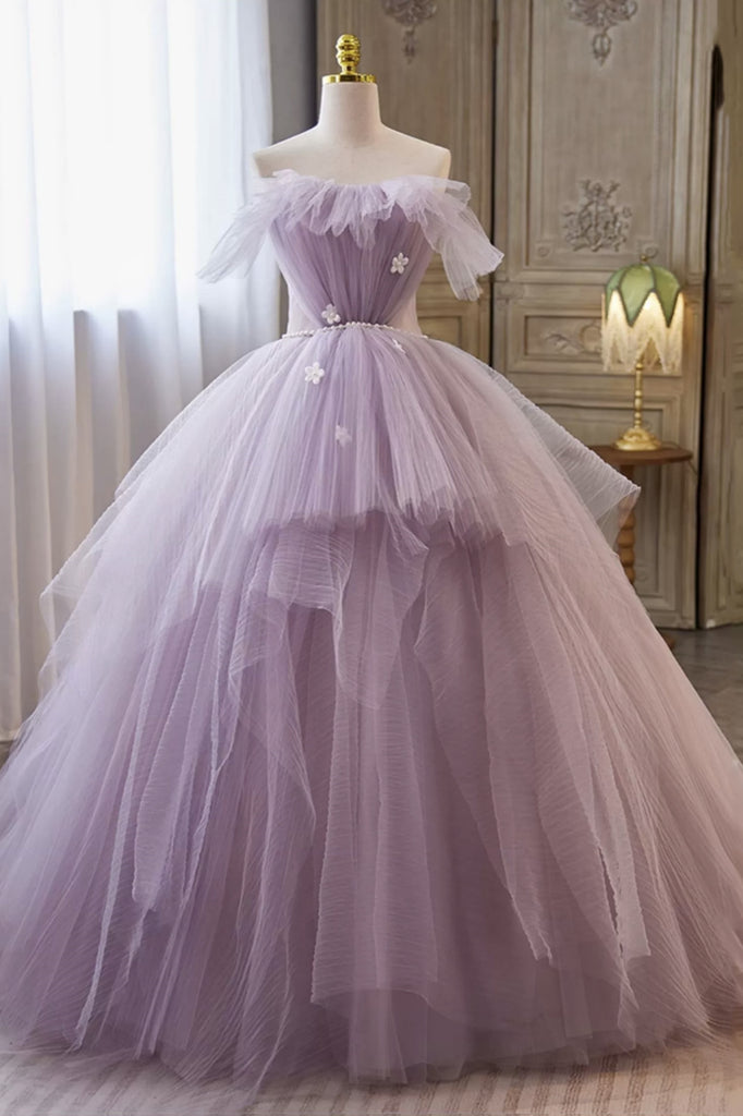 Princess Lavender Tulle Floral Long Prom Dress, Lavender Formal Evenin abcprom Princess Lavender Tulle Floral Long Prom Dress, Lavender Formal Evenin abcprom